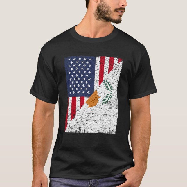 Camiseta Half USA Flag Half Cyprus Flag American Cypriotic (Anverso)