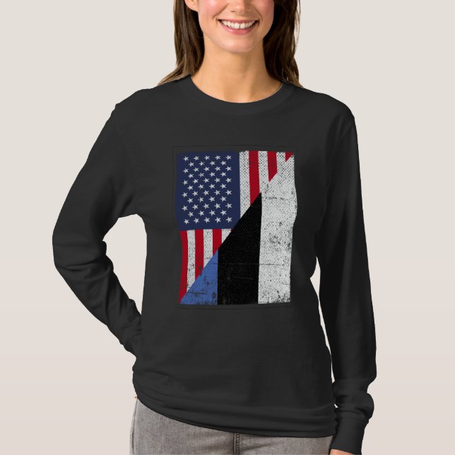 Camiseta Half USA Flag Half Estonia Flag American Estonian (Anverso)
