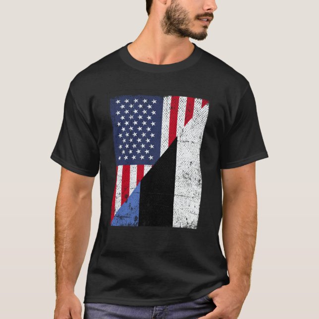 Camiseta Half USA Flag Half Estonia Flag American Estonian (Anverso)