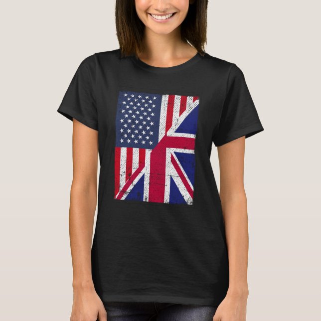 Camiseta Half USA Flag Half Great Britain Flag American Bri (Anverso)