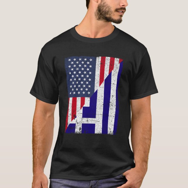 Camiseta Half USA Flag Half Greece Flag American Greek (Anverso)