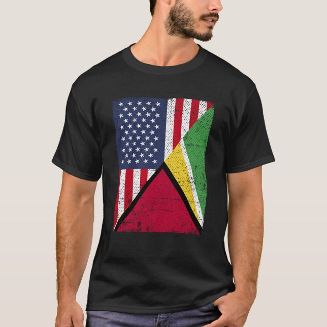 Camiseta Half USA Flag Half Guyana Flag American Guyanian (Anverso)