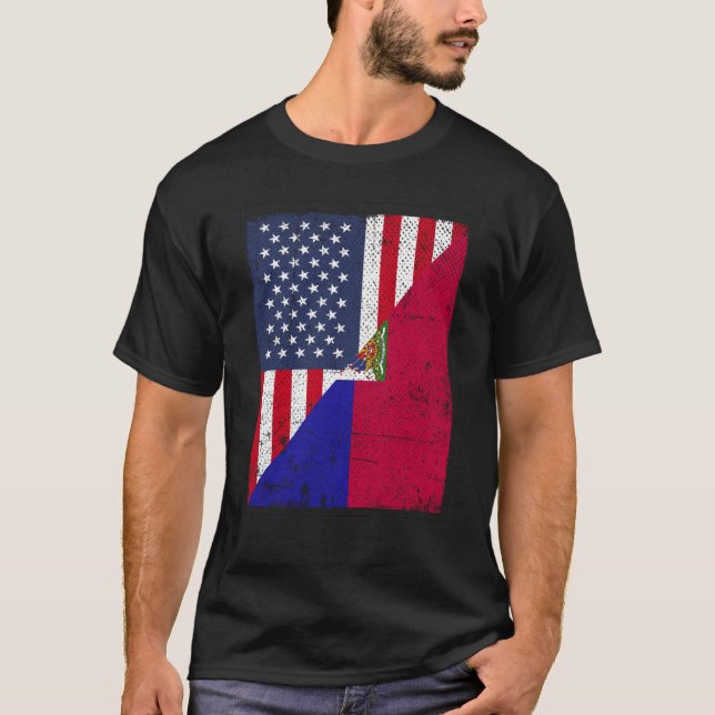 Camiseta Half USA Flag Half Haiti Flag American Haitian (Anverso)