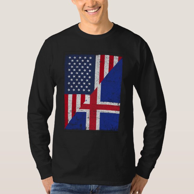 Camiseta Half USA Flag Half Iceland Flag American Icelandic (Anverso)