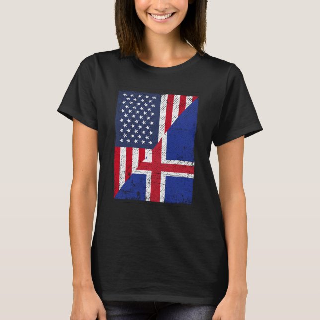 Camiseta Half USA Flag Half Iceland Flag American Icelandic (Anverso)