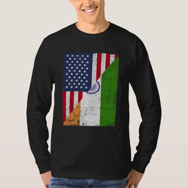 Camiseta Half USA Flag Half India Flag American Indian (Anverso)