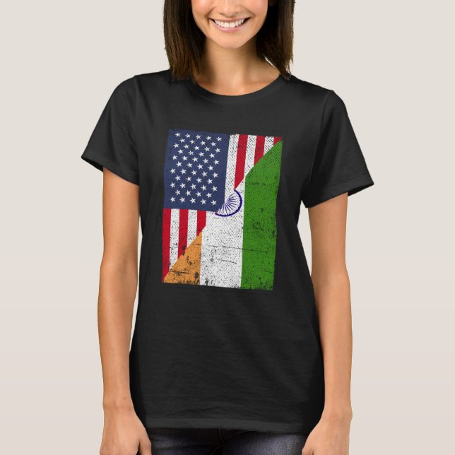 Camiseta Half USA Flag Half India Flag American Indian (Anverso)
