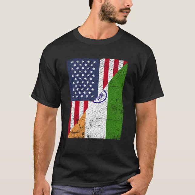 Camiseta Half USA Flag Half India Flag American Indian (Anverso)