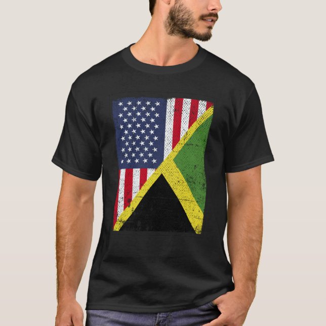 Camiseta Half USA Flag Half Jamaica Flag American Jamaican (Anverso)