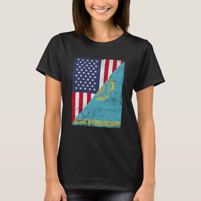 Camiseta Half USA Flag Half Kazakhstan Flag American Kasach (Anverso)