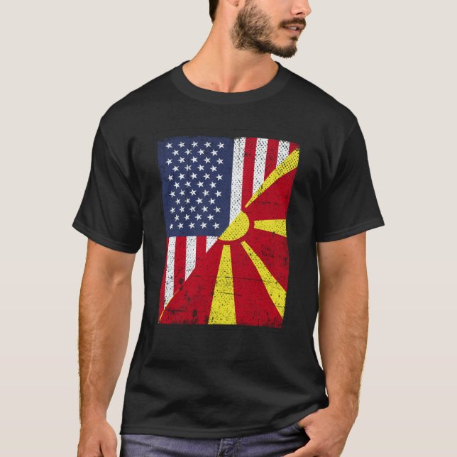 Camiseta Half USA Flag Half Macedonia Flag American Macedon (Anverso)