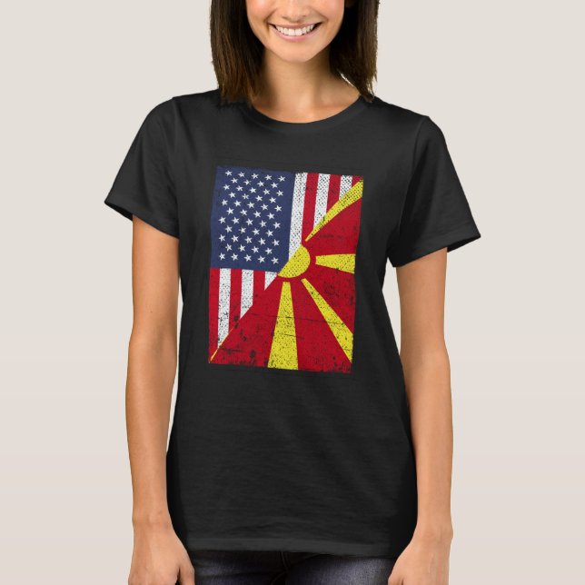 Camiseta Half USA Flag Half Macedonia Flag American Macedon (Anverso)