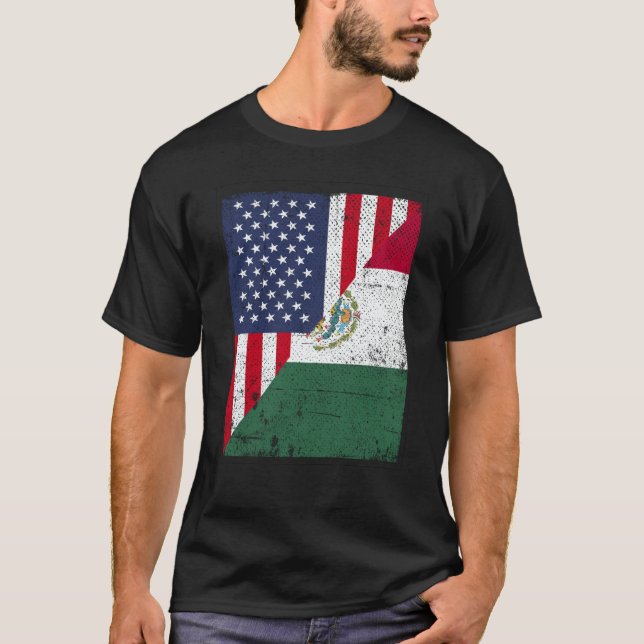 Camiseta Half USA Flag Half Mexico Flag American Mexican (Anverso)