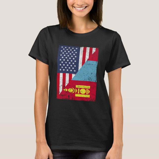 Camiseta Half USA Flag Half Mongolia Flag American Mongolia (Anverso)
