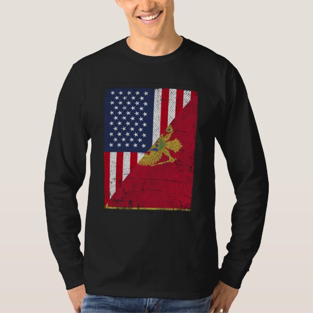 Camiseta Half USA Flag Half Montenegro Flag American Monten (Anverso)