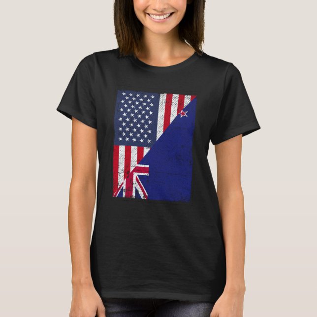 Camiseta Half USA Flag Half New Zealand Flag American New Z (Anverso)