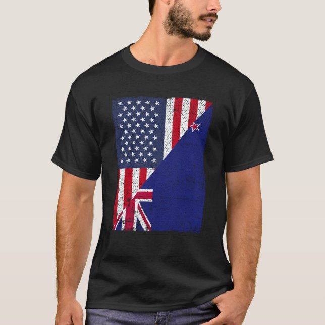 Camiseta Half USA Flag Half New Zealand Flag American New Z (Anverso)