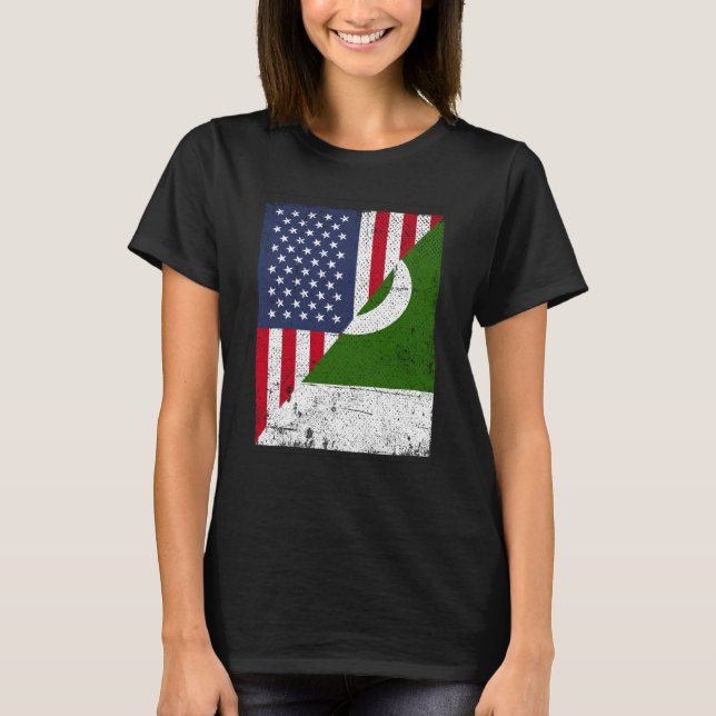 Camiseta Half USA Flag Half Pakistan Flag American Pakistan (Anverso)