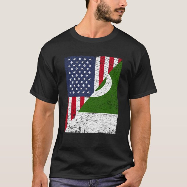 Camiseta Half USA Flag Half Pakistan Flag American Pakistan (Anverso)