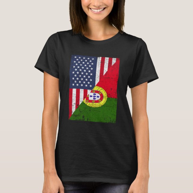 Camiseta Half USA Flag Half Portugal Flag American Portugue (Anverso)