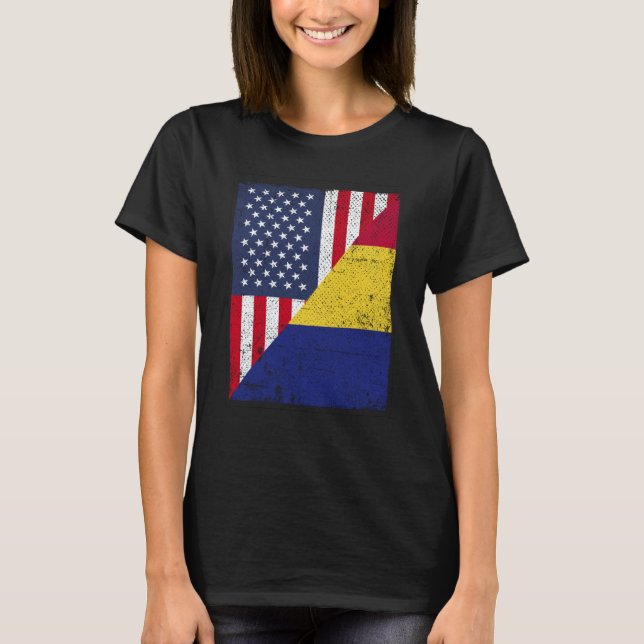 Camiseta Half USA Flag Half Romania Flag American Romanian (Anverso)
