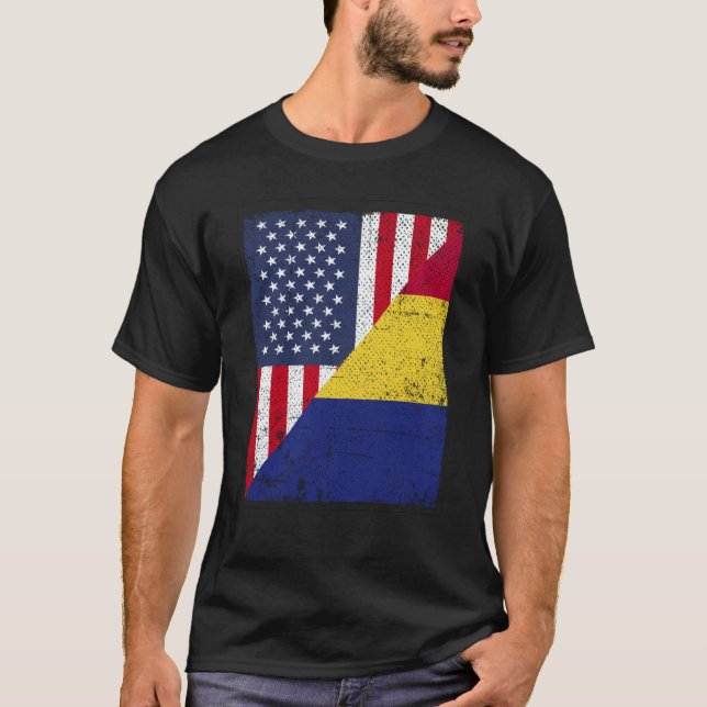 Camiseta Half USA Flag Half Romania Flag American Romanian (Anverso)