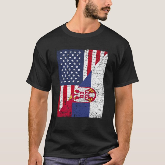 Camiseta Half USA Flag Half Serbia Flag American Serbian (Anverso)