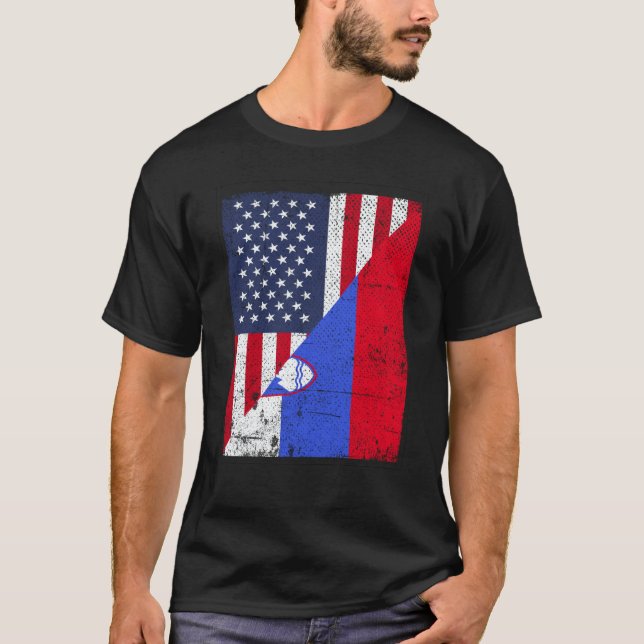 Camiseta Half USA Flag Half Slovenia Flag American Slovenia (Anverso)