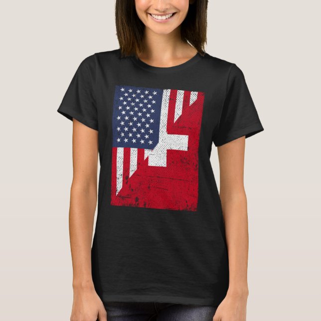 Camiseta Half USA Flag Half Switzerland Flag American Swiss (Anverso)