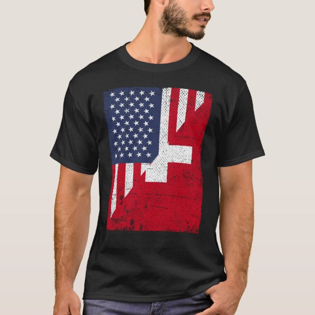 Camiseta Half USA Flag Half Switzerland Flag American Swiss (Anverso)