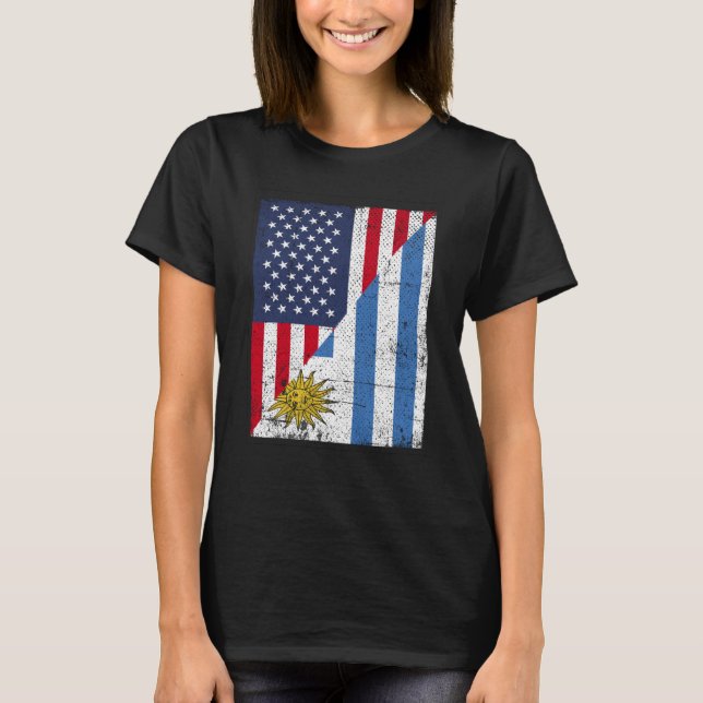 Camiseta Half USA Flag Half Uruguay Flag American Uruguayan (Anverso)