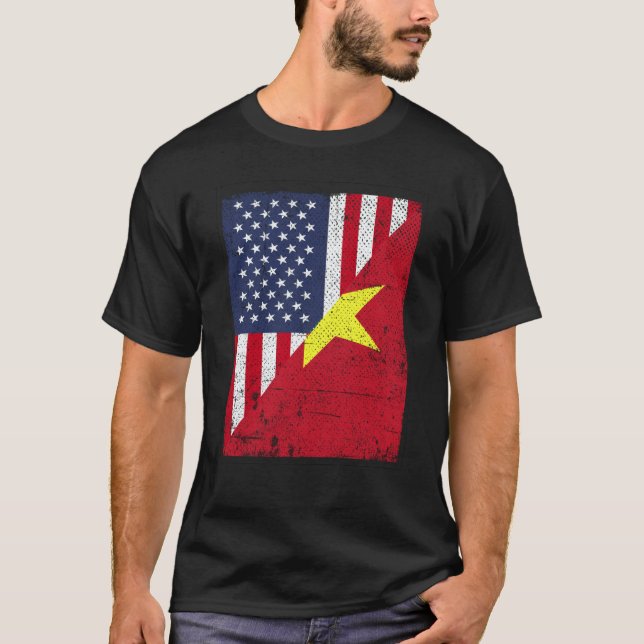 Camiseta Half USA Flag Half Vietnam Flag American Vietnames (Anverso)