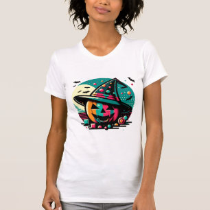 Camiseta Halftone Pop Art Witch Hat Pumpkin Halloween