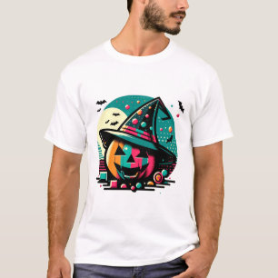 Camiseta Halftone Pop Art Witch Hat Pumpkin Halloween