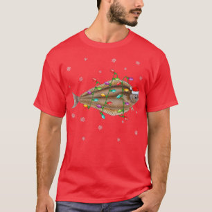 Camiseta Halibut Fish Xmas Lighting Reindeer Hat Halibut Ch