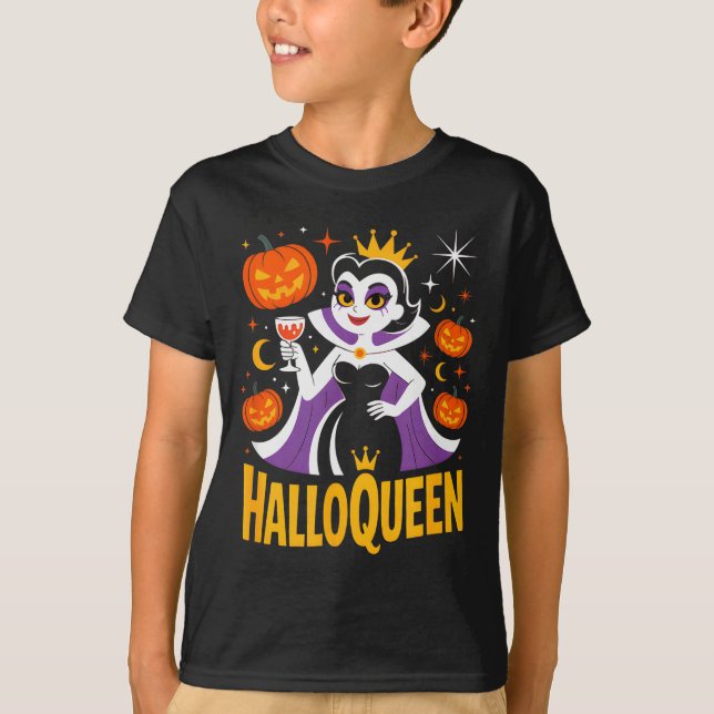Camiseta Halloqueen Retro Vamre Queen Halloween Pumpkins Ba (Anverso)