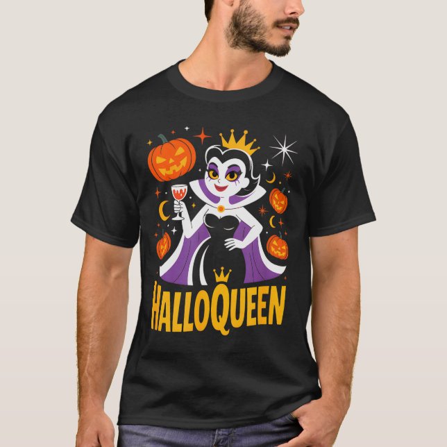 Camiseta Halloqueen Retro Vamre Queen Halloween Pumpkins Ba (Anverso)