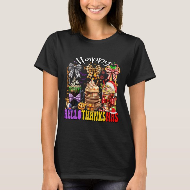Camiseta Hallothanksmas Coffee Latte Halloween Thanksgiving (Anverso)