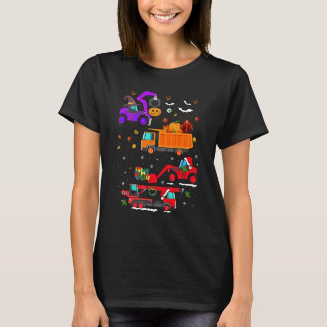 Camiseta Hallothanksmas Construction Vehicle Crane Truck Bo (Anverso)