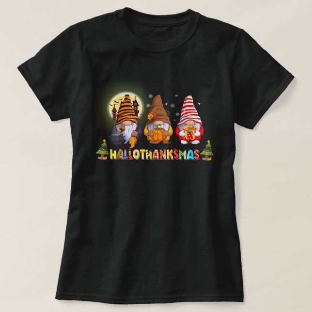 Camiseta Hallothanksmas Cute Gnomes Fall Halloween (Diseño del anverso)