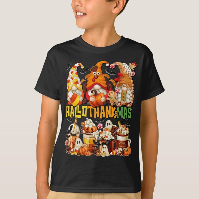 Camiseta Hallothanksmas Gnomes Halloween Acción de Gracias  (Anverso)