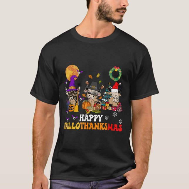Camiseta Hallothanksmas Highland Cow Halloween Christmas Th (Anverso)