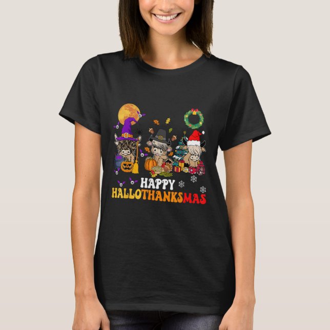 Camiseta Hallothanksmas Highland Cow Halloween Christmas Th (Anverso)