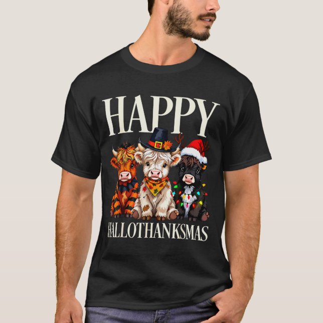 Camiseta Hallothanksmas Highland Cow Halloween Thanksgiving (Anverso)