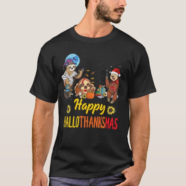 Camiseta Hallothanksmas Santa Sloth Halloween Thanksgiving (Anverso)