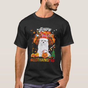 Camiseta Hallothanksmas Santa Turquía Calabaza Perro maltés