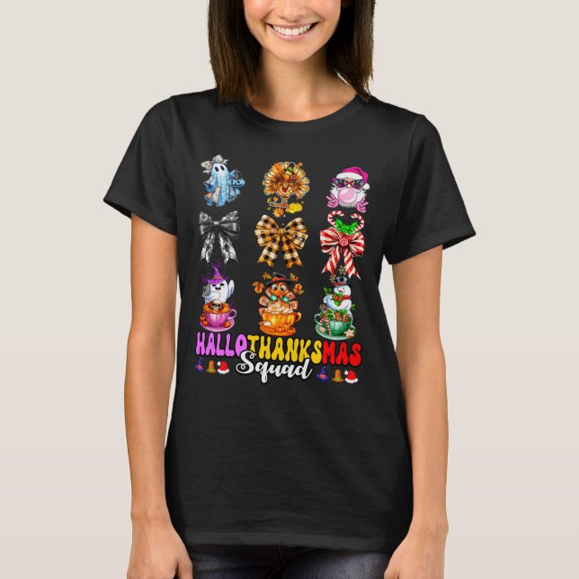 Camiseta Hallothanksmas Squad Funny Halloween Thanksgiving  (Anverso)