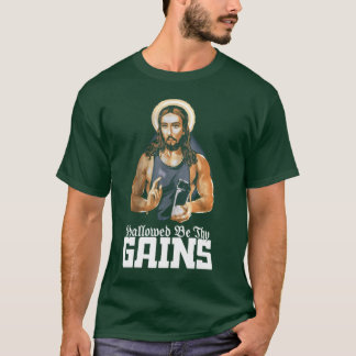 Camiseta Hallowed Behy Gains Muscle Jesus Weight Lifting Wo