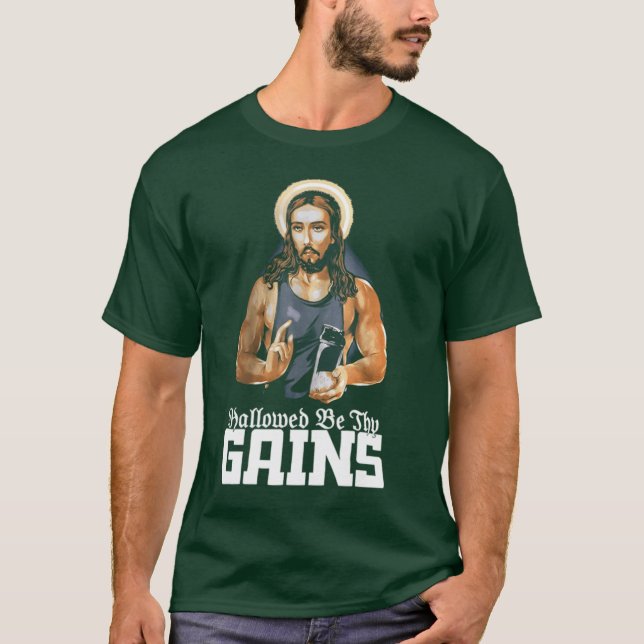 Camiseta Hallowed Behy Gains Muscle Jesus Weight Lifting Wo (Anverso)