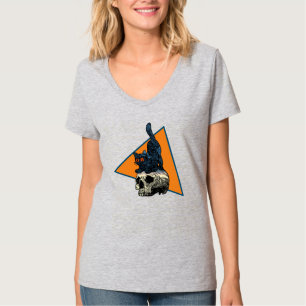 Camiseta Halloween 2023: Gato en el cráneo adormecido Chica